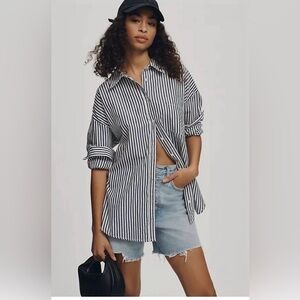 NWT The Bennet Buttondown Shirt Maeve Anthropologie Blue and White Striped SM